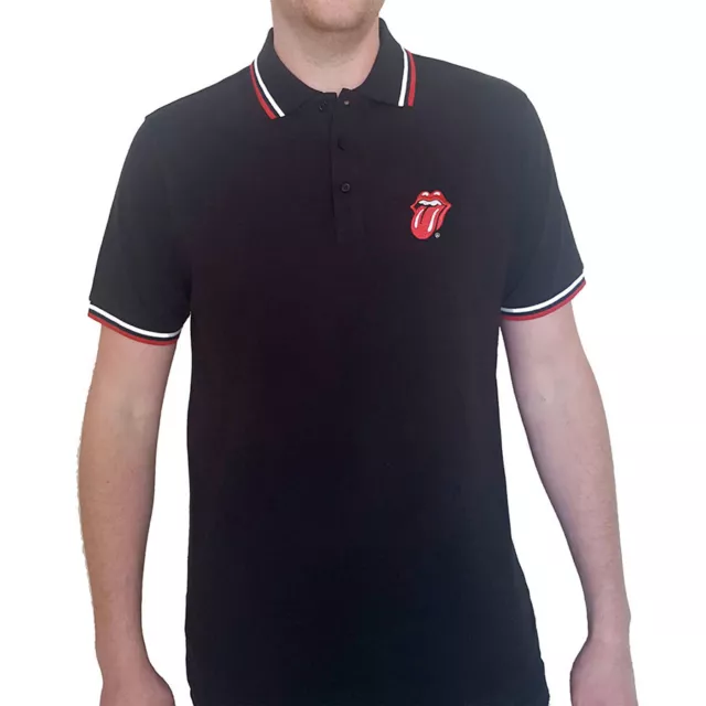 Men's Rolling Stones Classic Tongue Polo Shirt Medium Black