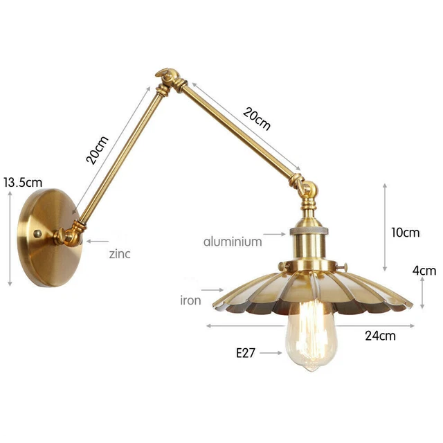 Luci da parete regolabili braccio oscillante lungo bronzo applique lampada da parete apparecchio cablato rigido