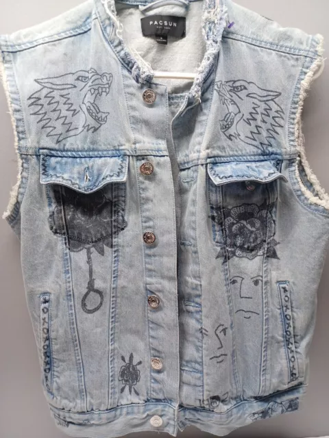 Women's Denim Vest Pacsun  All Over Print Size Small