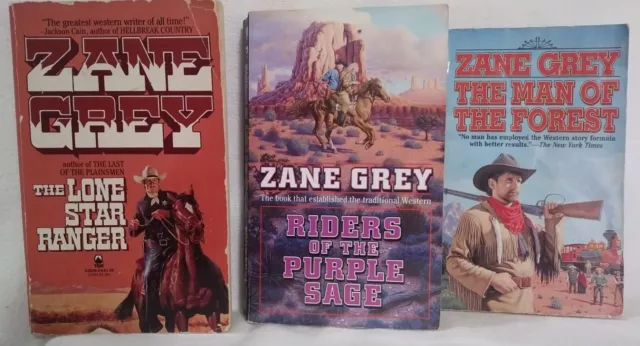 Zane Grey Book Lot/3 Lone Star Ranger Riders of Purple Sage Man of the Forest Pb