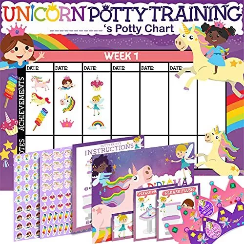 Potty Training Chart for Toddlers Girls Unicorn Design - Sticker Chart 4 Week