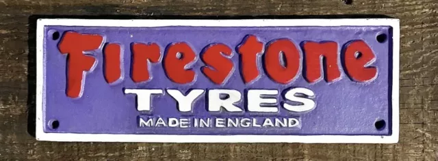 FIRESTONE Tyres, Made In England, Cast Iron Gas Station Sign, 4” x 11.5”