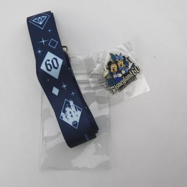 Disneyland 60th Anniversary Diamond Celebration Lanyard Pin Lot Mickey Minnie