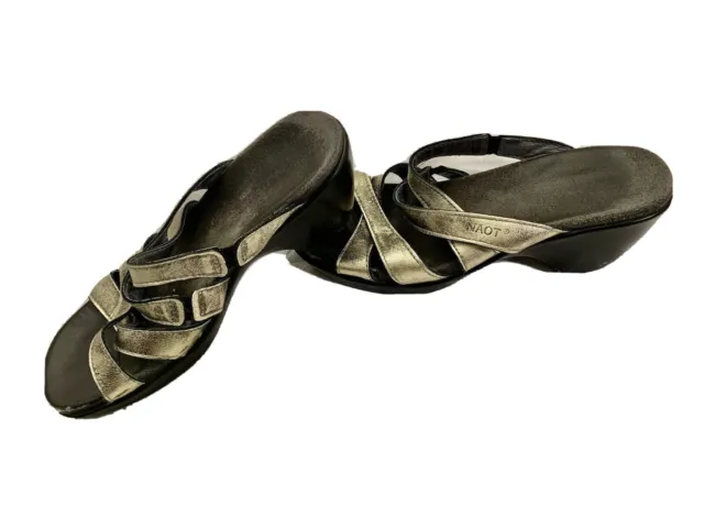NAOT Leather Silver Bronze Metallic Wedge Slide Sandals Wedge Shoes Size 7