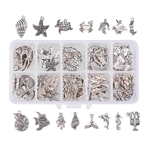 PandaHall 90 Stück 15 Stil Maritime Anhänger Ozean Fisch Charms Antik Silber ...