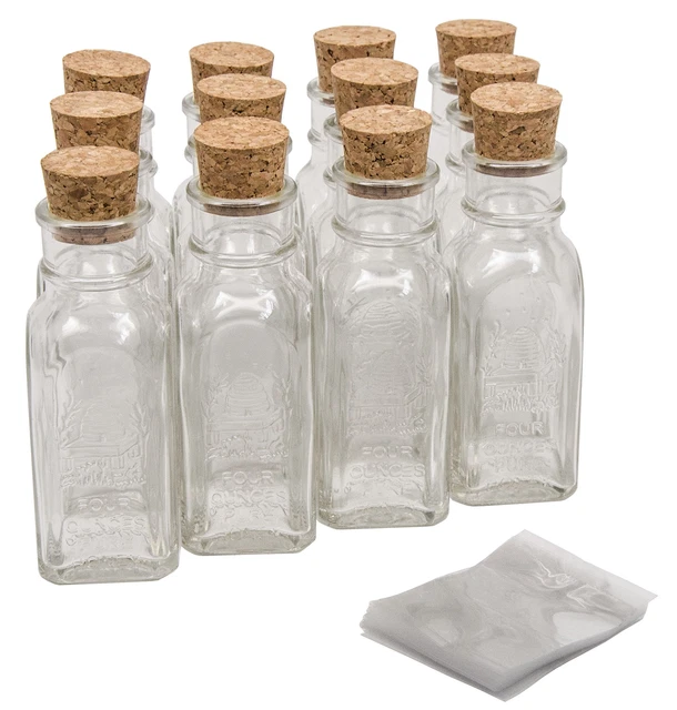 4 Ounce Glass Muth Honey Jars - With Corks & Shrink Ban...