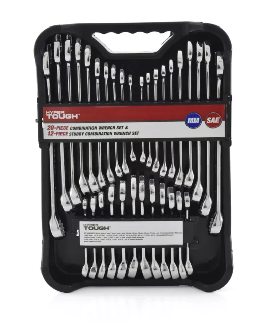 Hyper Tough 32-Piece Combination Wrench Set, Metric & SAE