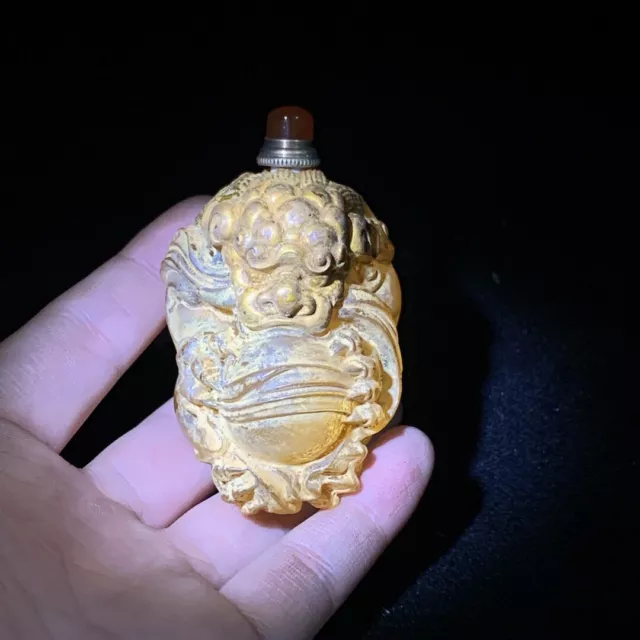 chinese peking glass snuff bottle carved lion antique carving statue Glaze rare