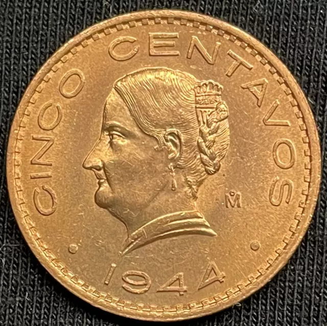 1944 MO Mexico 5 Centavos Josefa Ortiz de Dominguez Coin Mint Condition Red