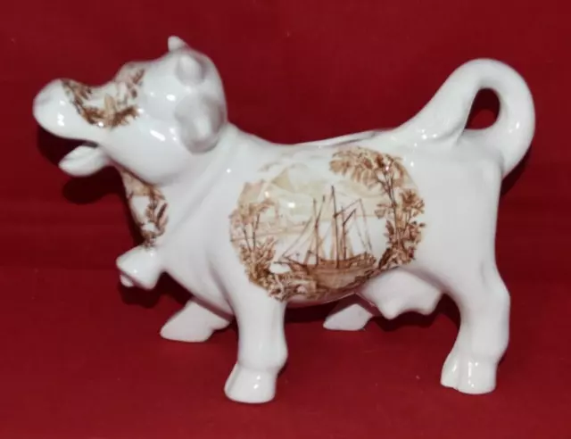 Vintage Brown Transferware Royal Crownford Ironstone England Cow Creamer
