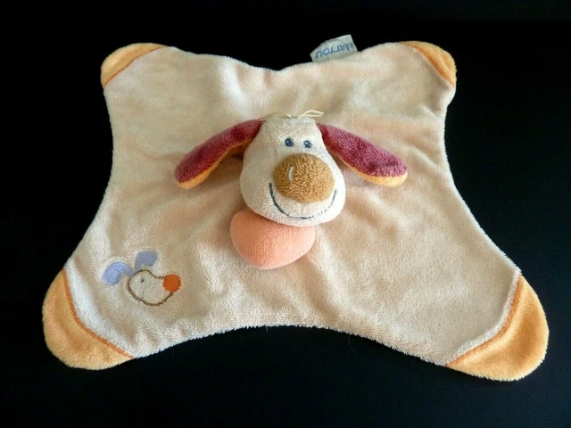 *. Doudou Plat Nattou Chien Beige Orange Jaune Rouge Bleu Bo Coeur - Ttbe