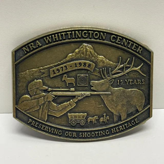 Vintage 1985 NRA Belt Buckle Solid Brass Whittington Center 15 Years