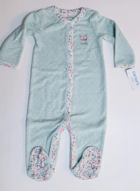Carters Baby Girl 9M Butterfly Floral Footie Pjs Embroidered Snap Multicolor New