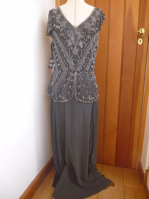 Pisarro Nights Flapper 1920S Beaded Maxi Dress Us 16 10 Uk 14 20 Charcoal Silver