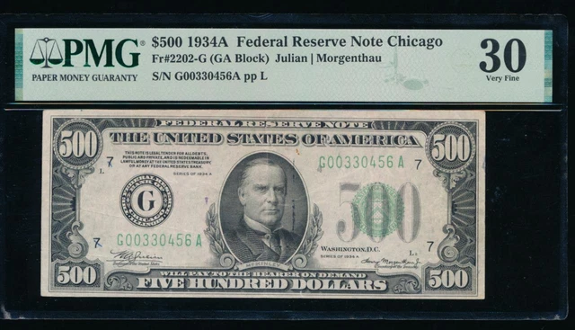 AC 1934A $500 FIVE HUNDRED DOLLAR BILL Chicago PMG 30 comment