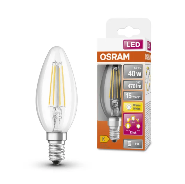Osram LED Filament Kerze 4W = 40W E14 klar warmweiß Schalter 3-Stufen-Dimmbar