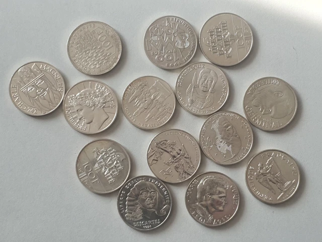 France Lot de 14 Pièces de 100 Francs Argent dont 1996 TTB+ à SUP