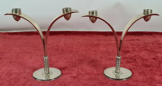Pair Of Punched Silver Candelabra. Serrahima. Art Decó Style. Xxth Century.