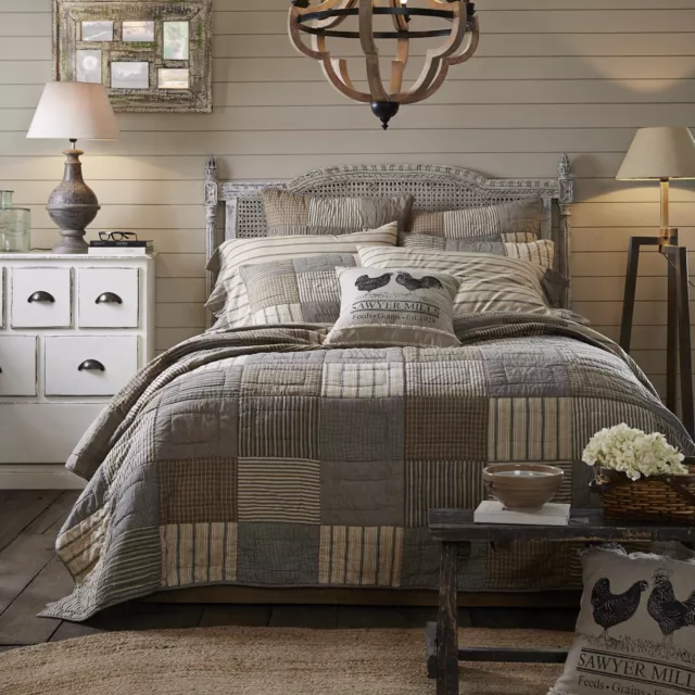 Farmhouse California King Quilt Grey Patchwork Sawyer Bedroom Decor VHC Brands