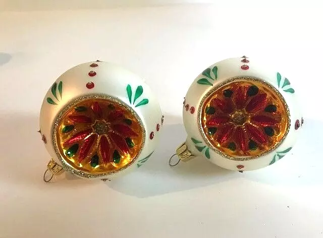 Vintage set of 2 Reflector Balls Blown Glass Christmas Ornament made in Poland