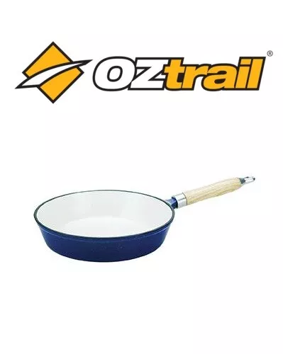 Oztrail Frypan 26Cm Wooden Handle Enamel Frypan Camping Cooking Cook Ocw-Se26-E