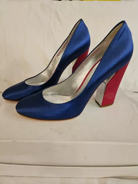 NEW CASADEI Blue and Pink Satin Heels SIZE 10 Made in Italy Weddings and Parties