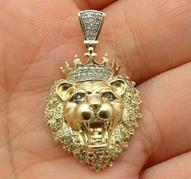 1.70Ct Round Cut Moissanite Lion Head Pendant 14K Yellow Gold Plated Free Chain