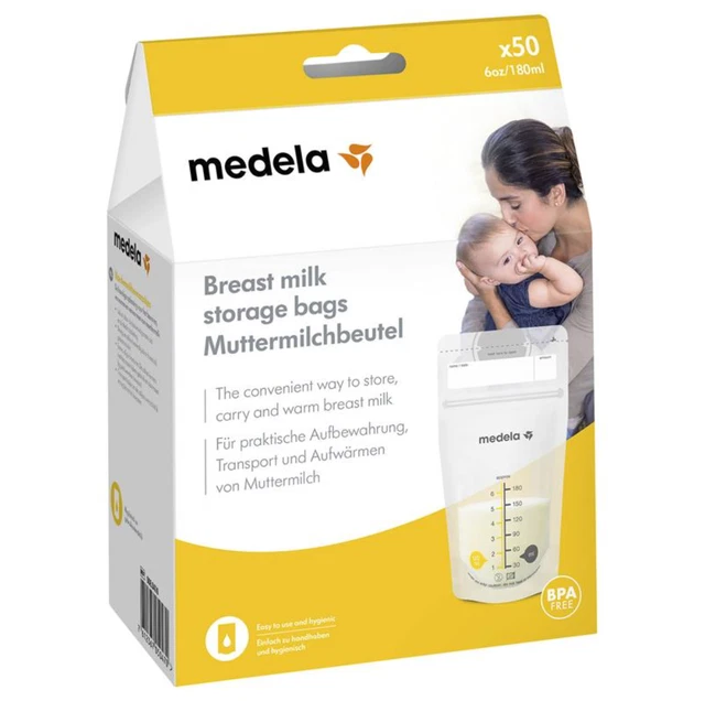 Medela Breast Milk Storage Bags 50 Pack, 180ml Freezer Safe Resealable BPA Free