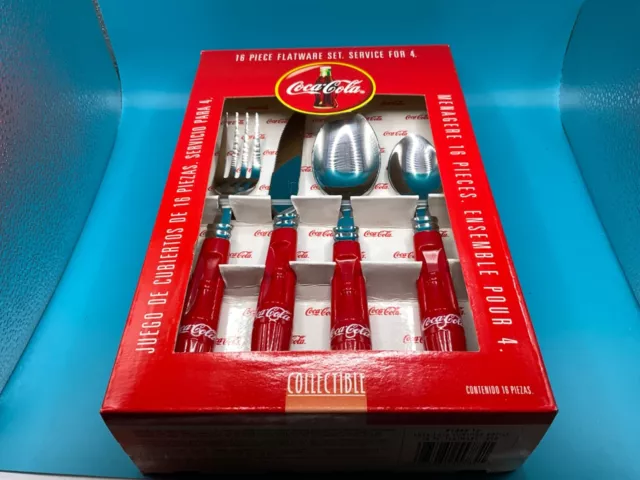 Coca Cola 16 Piece Flatware Set Coke Bottle Contour Pattern by Gibson 1997 NEW