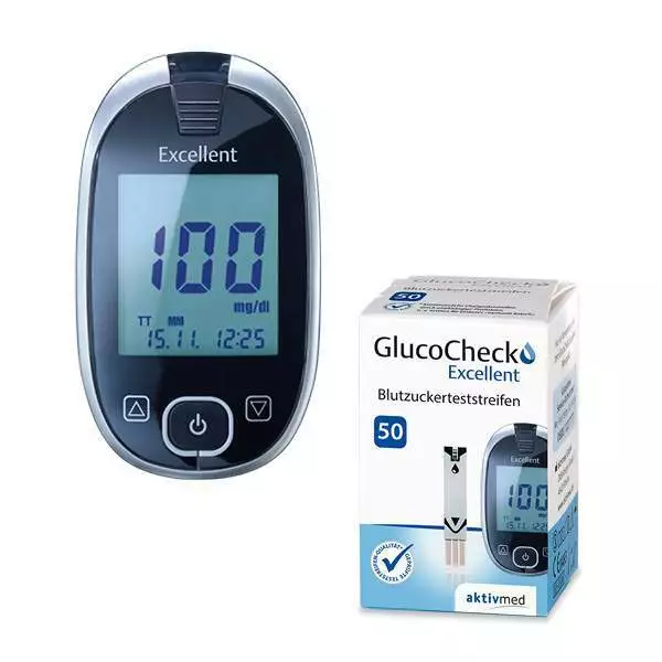 GlucoCheck Excellent Starter-Set mit 60 Teststreifen & Zubehör für Diabetiker