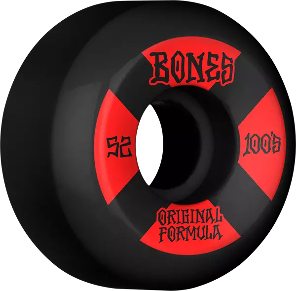 BONES 100's OG V5 #4 52mm BLACK W/RED WHEELS SET