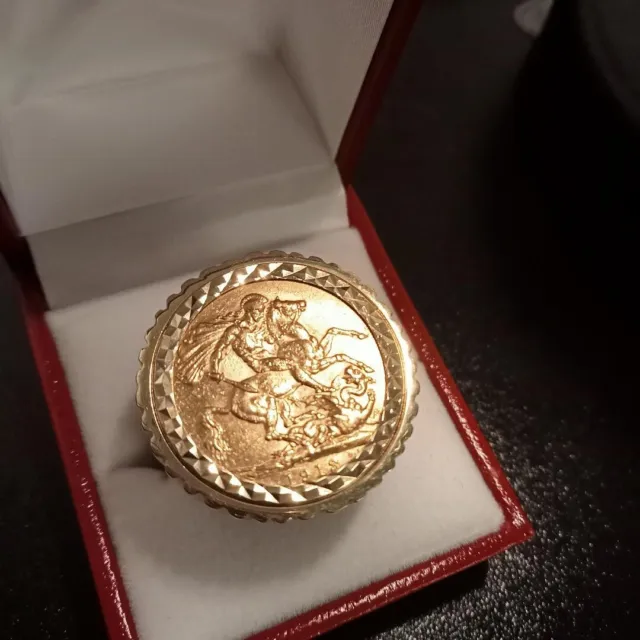 1913 22ct Gold Full Sovereign Ring on Reconditioned 9ct Mount. Stunning, 17g (Y)