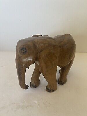 Vintage Hand Carved Solid Wood Figurine Statue ELEPHANT  4 inches tall NO Tusks
