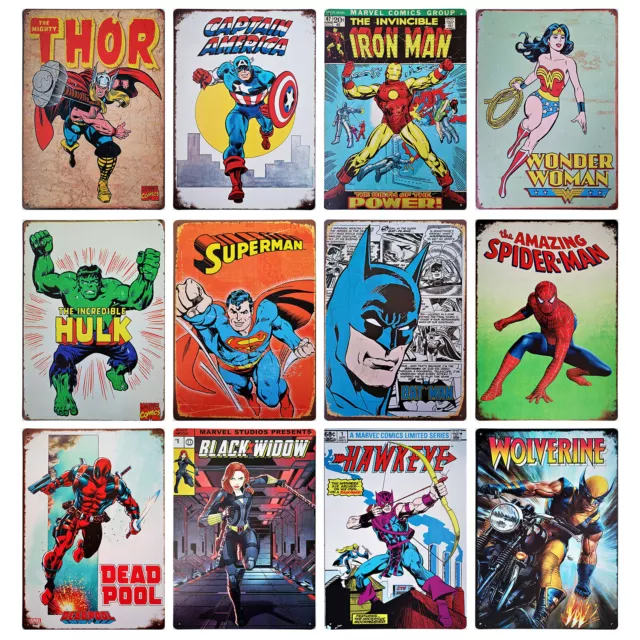Comic Superheroes Metal Sign 20x30 cm Vintage Retro Marvel DC Poster Tin Plaque