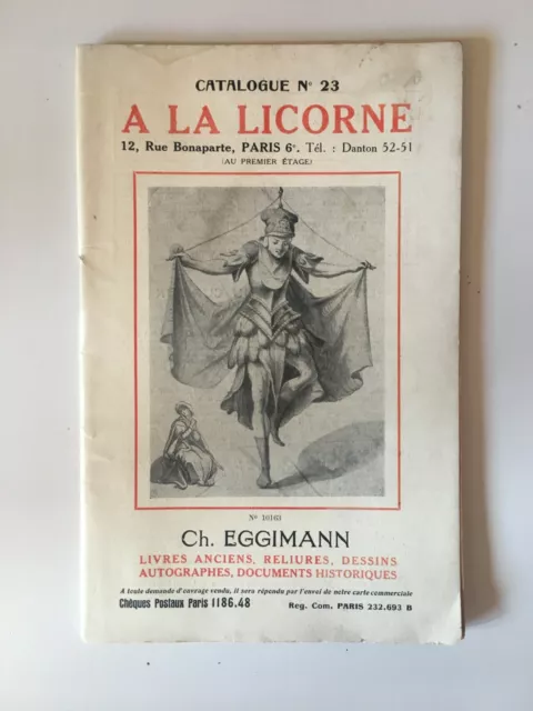 catalogue commercial Libraire livres anciens N°23 à LA LICORNE Ch. EGGIMANN s.d