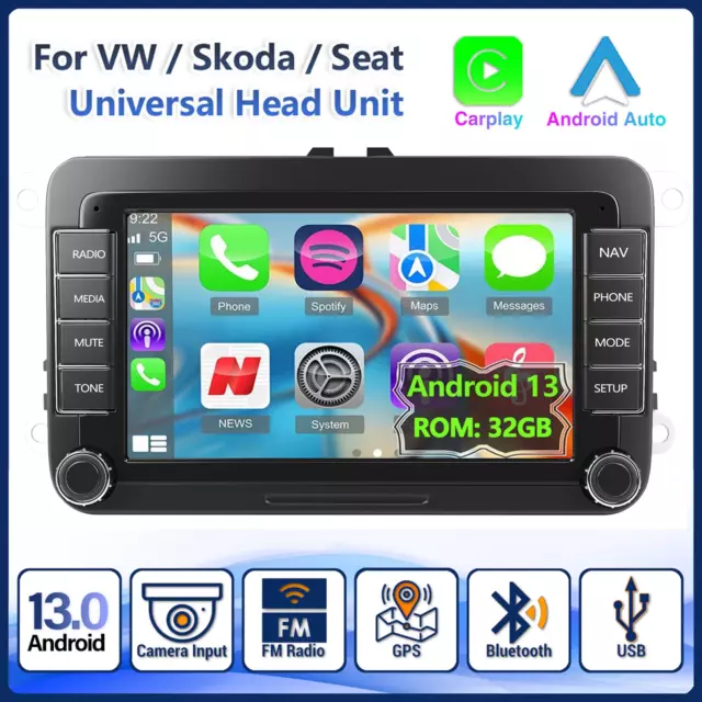 For VW GOLF MK5 MK6 7" Android 13 Apple Carplay Car Radio Stereo Player 32GB GPS