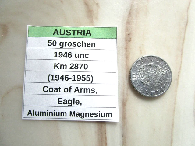 AUSTRIA, 50 groschen, 1946 unc, Km 2870 (1946-1955)
