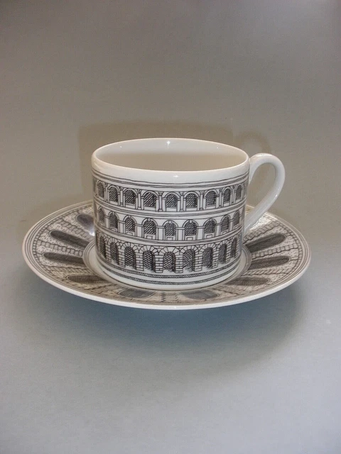 Piero Fornasetti Milano Porcelain Architecture Tea Cup And Plate Piero Fornasetti Milano Porcelain Architecture Tea Cup And Plate