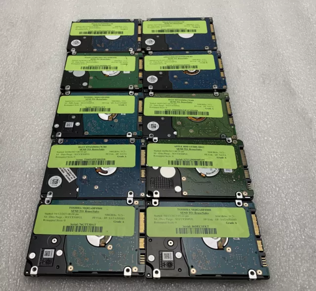 Lot of 10 Mixed Brand/Model 500 GB 2.5" SATA Laptop Hard Disk Drive HDD Grade A