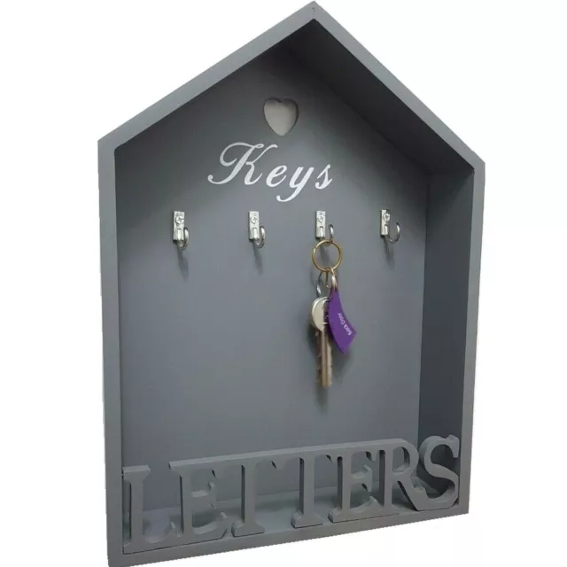 Gris Vintage Letter Rack & Key Holder Hooks Mail Storage Shabby Chic Wall Mount