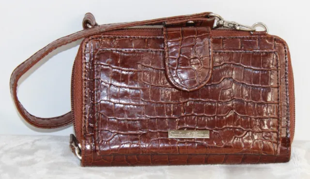 Samantha Brown Wristlet Wallet Brown Croc Embossed Leather