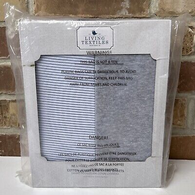 Sábana de cuna ajustada de textiles vivos paquete de 2 - rayas grises 100% algodón NUEVO