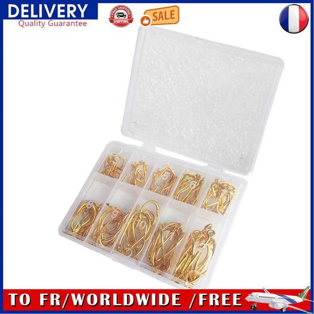 Lot de 101 hameçons de pêche en acier au carbone pour carpe barbelée (or)