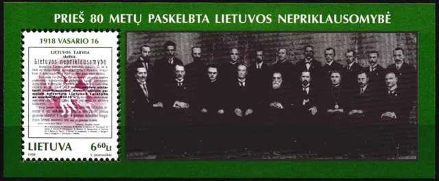 Litauen - 80. Jahrestag der Unabhängigkeit Block 12 postfrisch 1998 Mi. 660