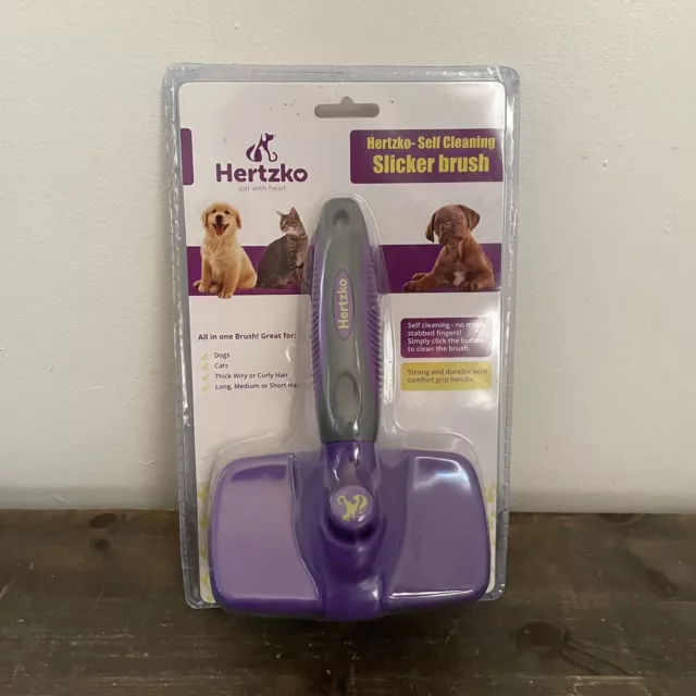 Hertzko Self Cleaning Slicker Pet Brush Dogs Cats Purple New