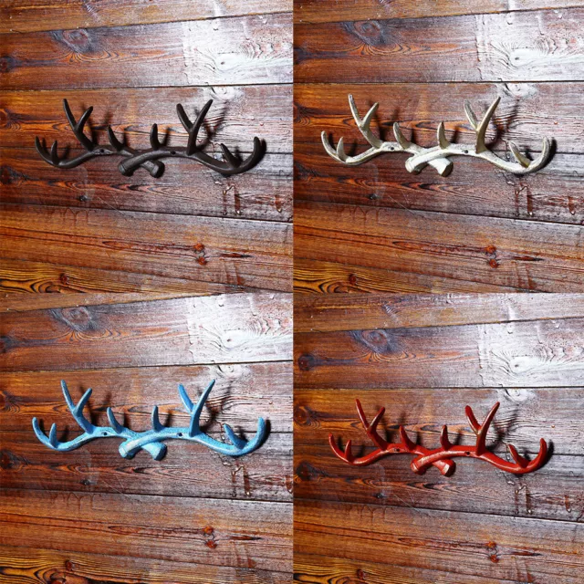 Chic Cast Iron Deer Antlers Wall Hooks Strong Coat Towel Clothes Hat Key Hanger