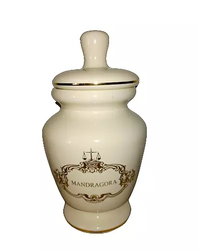 Vintage Eli Lilly Mandragora & Scale Lidded Apothecary Pharmacy Jar 8.5" Ceramic
