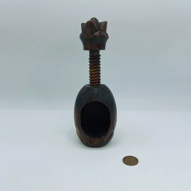 Vintage MCM Hand Carved Wooden Pineapple Nut Cracker Screw Nut Cracker Walnuts