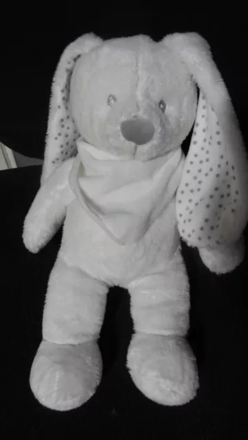 499/ doudou peluche lapin blanc étoiles gris VERTBAUDET 28cm - état NEUF -