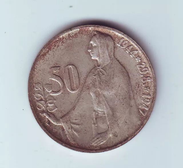 1947 Czechoslovakia 50 Korun Silver Coin O-959